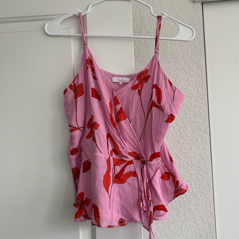 Pink and red front tie tank top